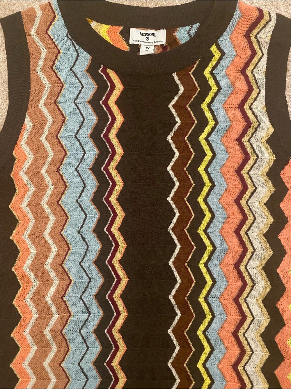 Missoni x Target Sleeveless Chevron Knit Midi Dress in Brown with Multicolor 1X - Picture 6 of 10